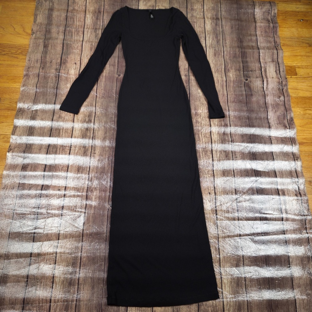 Skims Soft Lounge Ribbed Long Sleeve Dress Women S Black Clean Girl Minimalist - Picture 2 of 12